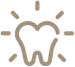 Outlined tooth with sparkles, indicating cleanliness or dental care, reminiscent of gold coast dentures.